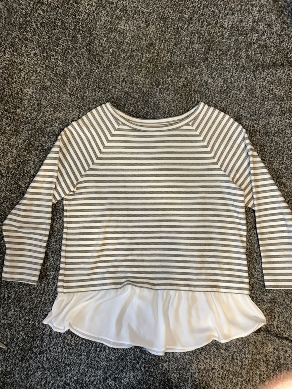 LOFT White & Gray Striped Boatneck Top Small NWOT